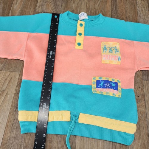 Vintage 90s Parigi Child Size 7 Turquois Color Block 2pc Sweatshirt Pants Set - Picture 7 of 16