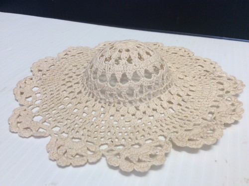 Crocheted Doll Hat Doily Ecru Beige 6 