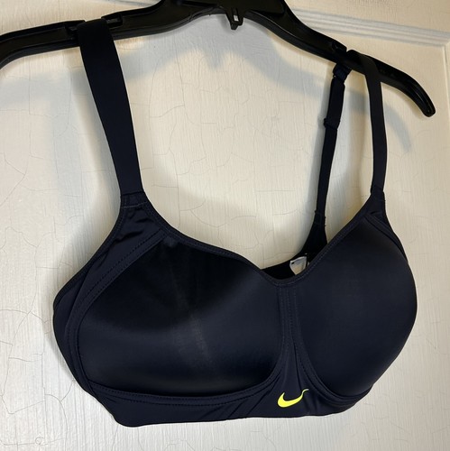 NIKE PRO 32DD Women's HERO HIGH SUPPORT Sports Bra-Black/Yellow Volt Logo NWT - Picture 4 of 11