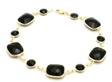 14K Yellow Gold Bracelet With Round Cushion Cut Black Onyx 7.5 Inches
