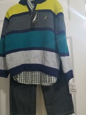 Nautica Boys Toddler Long Sleeve Shirt, Vest 3 Piece Pant Set 4T NwT