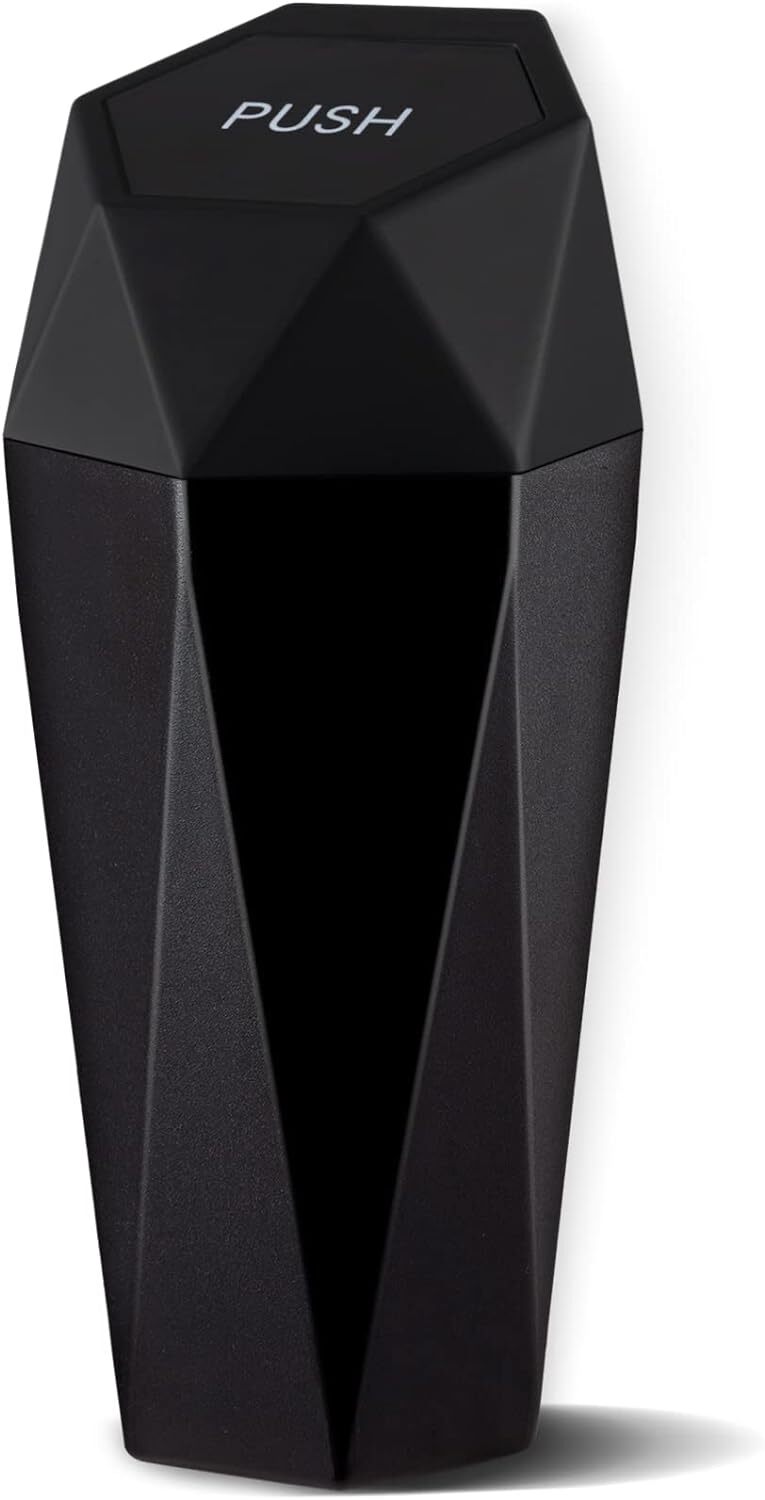 JUSTTOP Car Trash Can with Lid, Diamond Design Small Automatic 12L, Black