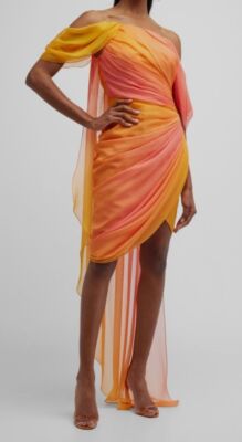 Pamella Roland Women's Ombr Chiffon Pleated Sheath Dress - Sorbet Multi - Size 6