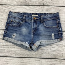Forever 21 Cuffed Distressed Blue Denim Jean Low Rise Shorts Women Size 27