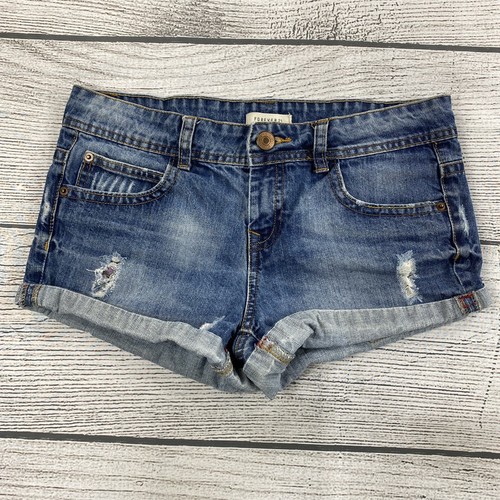 Forever 21 Bündchen Distressed blau Denim Jeans niedriger Bund Shorts Damengröße 27
