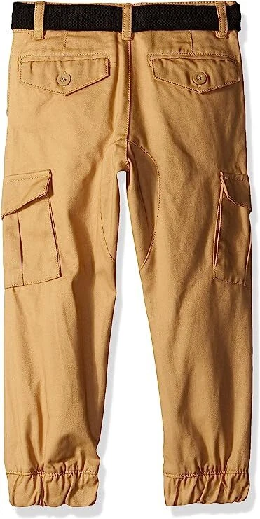 Pantalones cargo Akademik Little Boys con cinturón de sarga de algodón, caqui, para niños 4 EE. UU. Foto 2 de 2