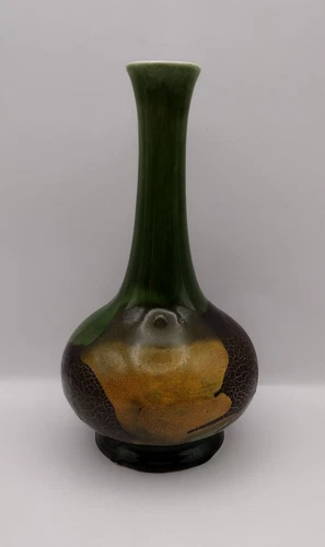 Vintage Royal Haeger Style Earth Wrap Glaze Vase 7" Pottery Lava Drip Bud Green