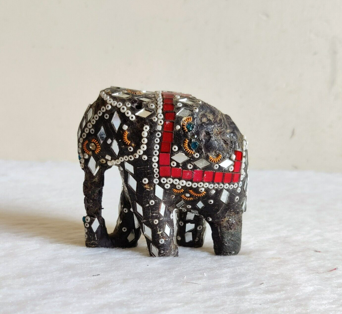 1940s Vintage Handmade Mirror Art Terracotta Elephant Figure