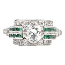 Excellent Women's 935 Silver Sapphire  Green Emerald 1.80 Carat Engagement Ring