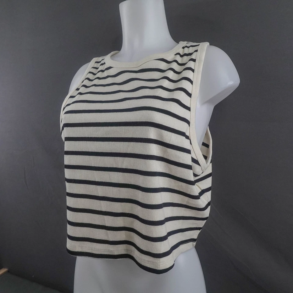 Camiseta sin mangas H M para mujer XXL blanco roto a rayas recortada acanalada indie declaración NUEVA Foto 2 de 4