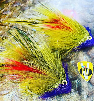 2 V Fly Size 6/0 HD Ultimate Predator Olive Wrasse Baitfish Saltwater Flies