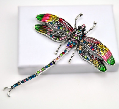 Big Multicolor enamel rhinestones dragonfly brooch insect brooches holiday gift