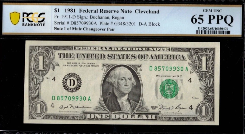 1981 $1 Federal Reserve Note PCGS 65PPQ wanted popular mule changeover notes - Image 2 of 4