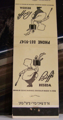 Rare Vintage Matchbook Cover E2 California George McManus Maggie Jiggs Drawn