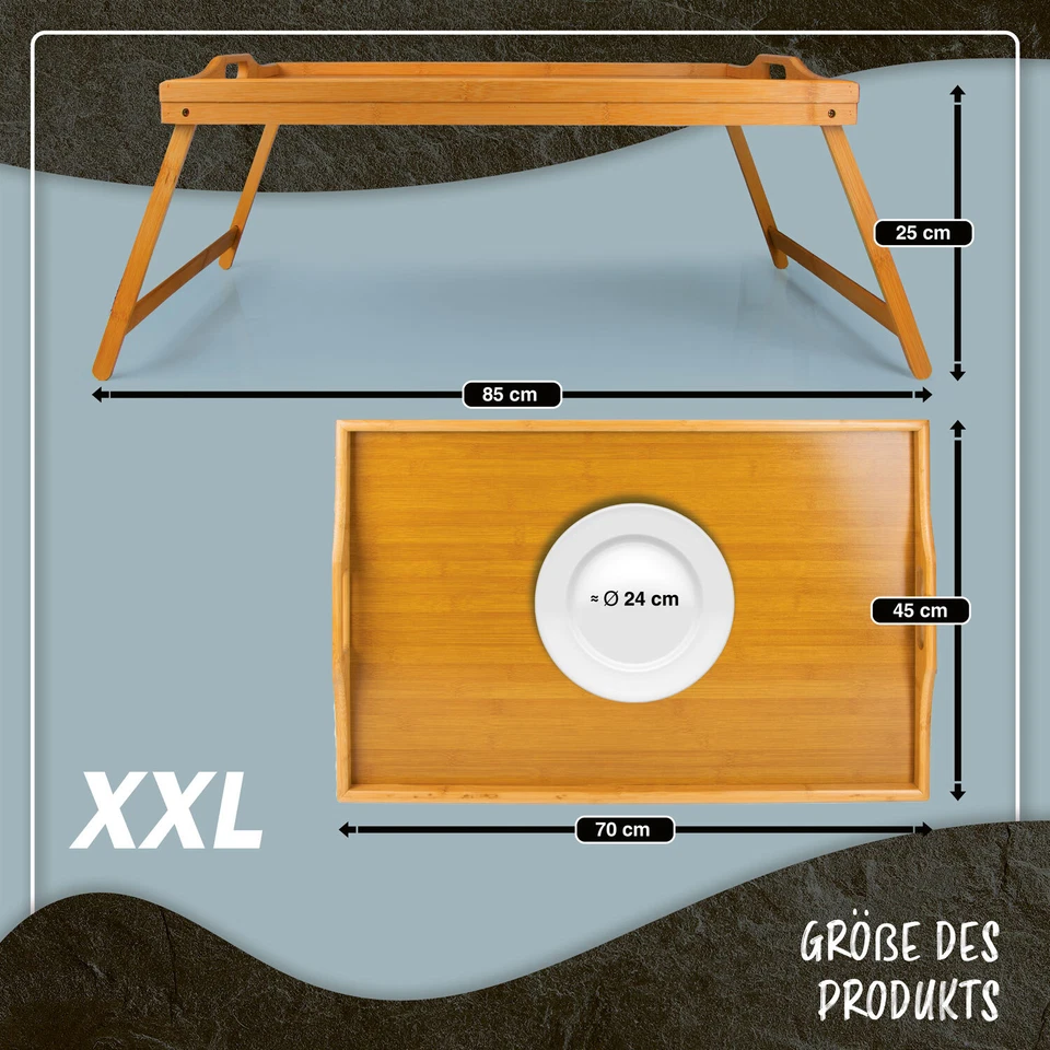 Frühstückstablett aus Bambus - Serviertablett Betttablett Betttisch - PC Lapdesk - Bild 3 von 4