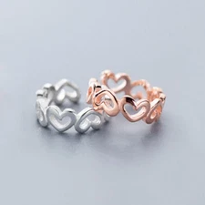 Hearts Ear Cuff SINGLE Earring Sterling Silver Non-Piercing Women Jewerly A1699