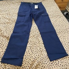 NORSS Preshrunk Cotton Drill Cargo Trousers Navy Blue Work Pants W:34/87 Regular