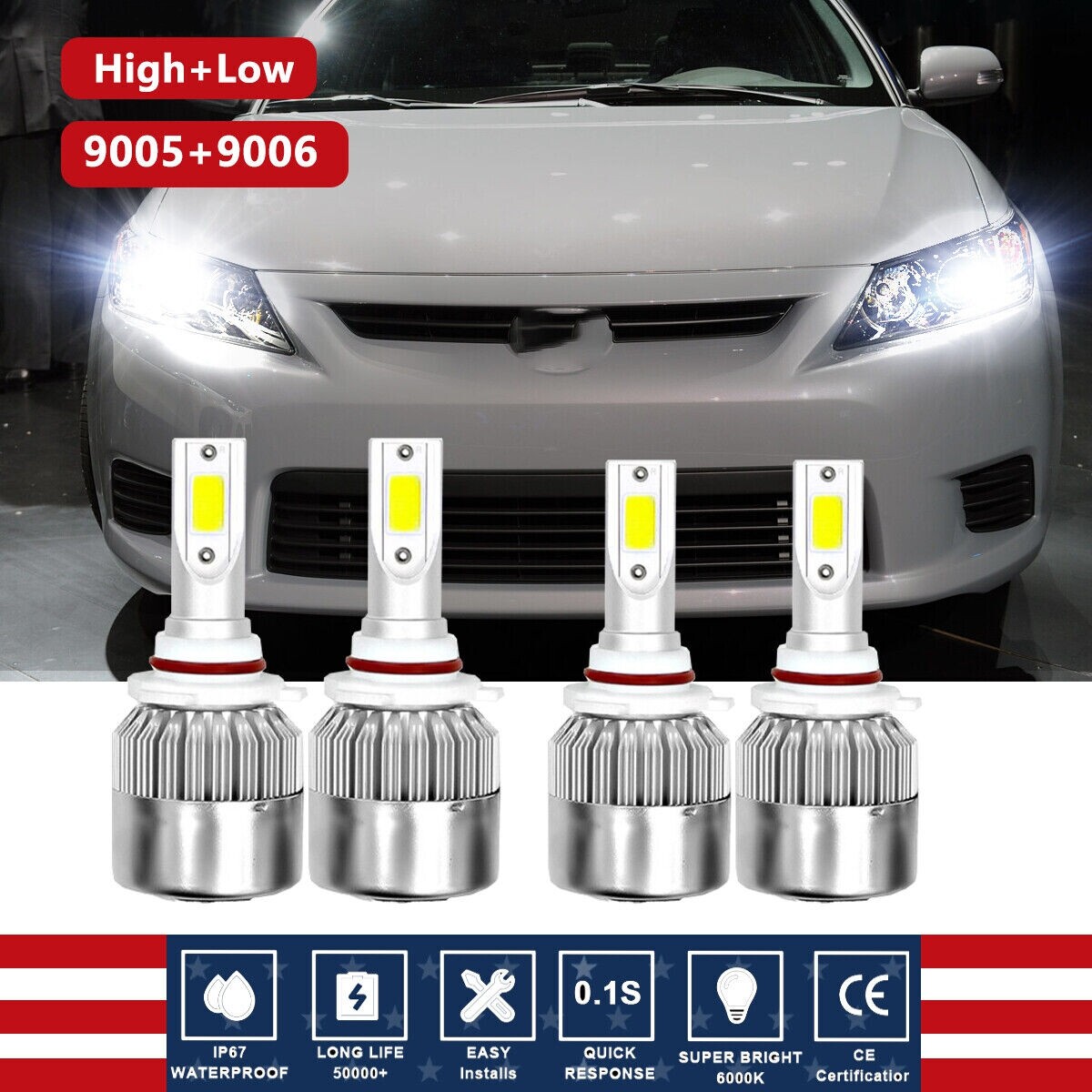 For Scion tC 2005-2007 - 6000K LED Headlight High Low Beam Combo 4x Bulbs Kit