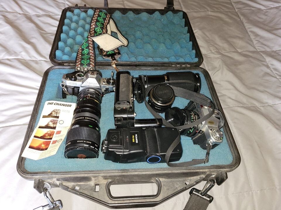 Vintage Canon Camera Bundle with Lenses and Accessories - AE-1, AV