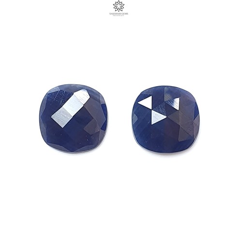 Par de piedras preciosas de zafiro azul natural con forma de cojín corte a cuadros para joyería - Imagen 7 de 9
