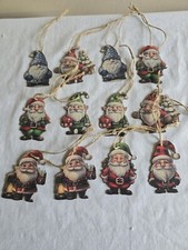12pc Set Of Wood Gnome Hanging Christmas Tree Ornaments Holiday Decorations