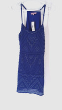 Harper Francescas Dress Womens Medium Sleeveless Geo Beaded Blue Sheer Lined NWT