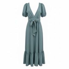 ASTR the Label Tie Back Blue Puff Sleeve maxi Dress Size M Coastal New Cottage