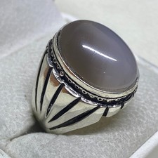 925 Sterling Silver Men's Ring natural Yemen agate aqeeq sulaimani             