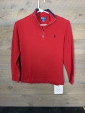 Polo Ralph Lauren Sweater Youth Small-8 Red 1/4 Zip Mock neck Knit Pony Casual