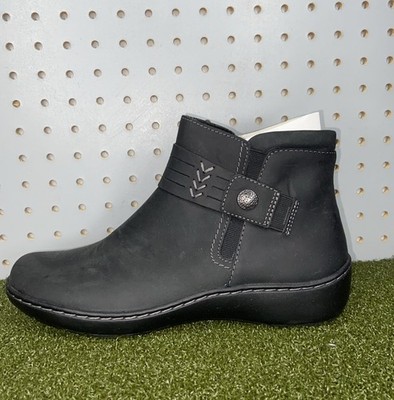 Clarks Womens Cora Rae Black Leather Ankle Boots Zipper Button Size 7 New