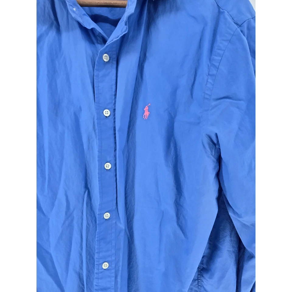 Camisa Polo Ralph Lauren Para Hombres Azul Manga Larga Con Botones Talla XL Foto 2 de 4