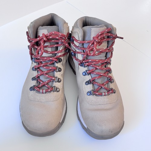 Columbia Hiking Boots Newton Ridge Tan Canvas Beach/Marsala Red Women’s Size 9 - Picture 3 of 14
