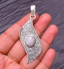 Rainbow Moonstone Gemstone 925 Sterling Silver Jewelry Pendant 2.55"