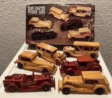 VTG SET 6 HANDCRAFTED ASSORTED RETRO WOODEN CARS No Damages Varnish Finish VGUC