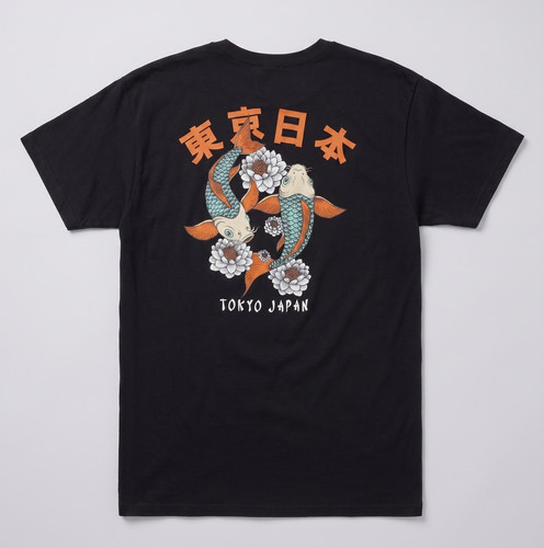 Bowery Supply Co. Tokyo Japan Koi Fish Graphic Black Cotton Men's M Short Sleeve