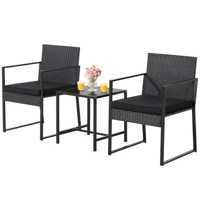 Topbuy 3 Pieces Patio Furniture Set Hand-Woven PE Wicker Chairs with Tempered