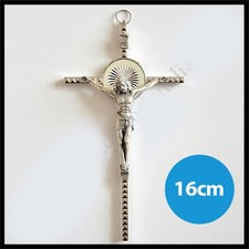 Crocifisso croce cristiana cattolica argento metallo da appendere a parete Gesù Cristo