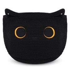 Cute Black Cat Round Basket - Cotton Rope Baskets Large Baby Laundry Blasket ...