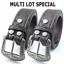 Western Belt Handmade Strap Men's Full Grain Leather Buckle Cowboy Rodeo Belts