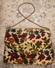 Vintage CARPET BAG FLORAL TAPESTRY Gold Chain TOTE HANDBAG Charisma 1960s