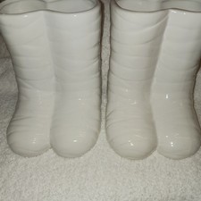 Halloween 6" Planter Canisters. Mummy Ribbed Ceramic White. Lot Of 2. New