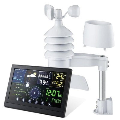 Funk Wetterstation mit LCD-Farbdisplay und Wind & Regen Außensensor,