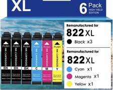 6 Pack 822XL Ink Cartridge For Epson WorkForce Pro WF-3820 WF-4834 WF-4833