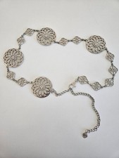Medallion Chain Belt Western Silver Adkustable Floral Flower Y2K Retro Cowgirl