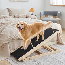 Dog Ramp for Bed and Couch, 5 Height Adjustable Solid Wood Pet Ramp for Small...