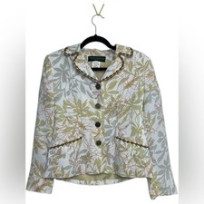 Harve Bernard Floral Green  White Blazer with sewn on embellishments size 6p