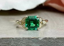 2Ct Asscher Cut Lab Created Green Emerald Engagement Ring 14K Yellow Gold Plated