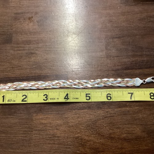 Italian 925 Sterling Silver Gold 2-tone Braided Bracelet 8” Italy - Picture 2 of 8
