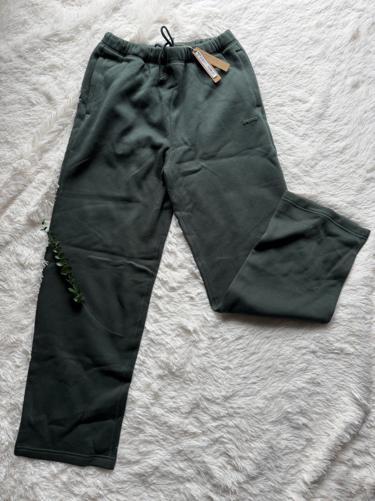 SKIMS Cotton Fleece Straight Leg Pants Spruce M Drawstring