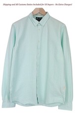SCOTCH  SODA Ams Couture Men's Shirt L Aqua Blue Striped Long Sleeve Cotton